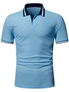 Manfinity Homme 男士條紋拼接翻領POLO衫 - 藍色 - 查看 3