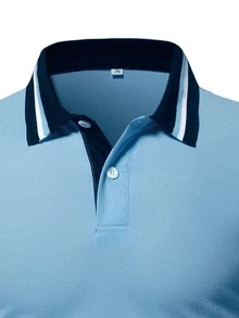 Manfinity Homme 男士條紋拼接翻領POLO衫 - 藍色 - 查看 4