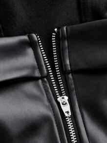 SHEIN MOD Zip Back PU Leather Tube Top - Black - View 4