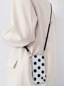 Black Polka Dot Shockproof Bumper Case With Transparent Shell + Black Shoelace Lanyard Strap Compatible With IPhone/16/16Pro/16Plus/16Promax/15/14/13/12/11/XR/7P/16E/IPhone17/17Pro/17AIR/17PROMAX