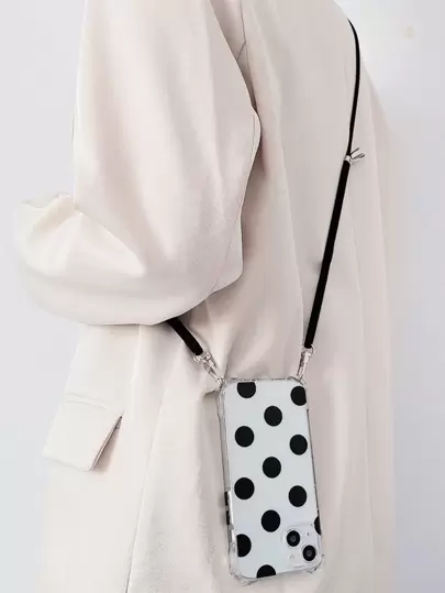 黑色圆点防震保险杠保护壳，带透明外壳 + 黑色鞋带挂绳，适用于 /16/16Pro/16Plus/16Promax/15/14/13/12/11/XR/7P/16E/IPhone17/17Pro/17AIR/17PROMAX