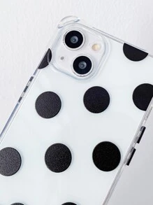 Black Polka Dot Shockproof Bumper Case With Transparent Shell + Black Shoelace Lanyard Strap Compatible With IPhone/16/16Pro/16Plus/16Promax/15/14/13/12/11/XR/7P/16E/IPhone17/17Pro/17AIR/17PROMAX