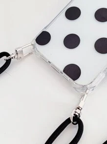 Black Polka Dot Shockproof Bumper Case With Transparent Shell + Black Shoelace Lanyard Strap Compatible With IPhone/16/16Pro/16Plus/16Promax/15/14/13/12/11/XR/7P/16E/IPhone17/17Pro/17AIR/17PROMAX