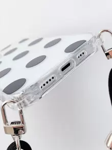 Black Polka Dot Shockproof Bumper Case With Transparent Shell + Black Shoelace Lanyard Strap Compatible With IPhone/16/16Pro/16Plus/16Promax/15/14/13/12/11/XR/7P/16E/IPhone17/17Pro/17AIR/17PROMAX