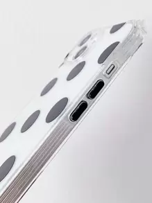 Black Polka Dot Shockproof Bumper Case With Transparent Shell + Black Shoelace Lanyard Strap Compatible With IPhone/16/16Pro/16Plus/16Promax/15/14/13/12/11/XR/7P/16E/IPhone17/17Pro/17AIR/17PROMAX