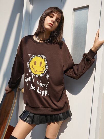 Sweatshirt mit Buchstaben Cartoon Gesicht Grafik