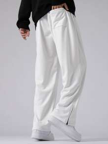Manfinity Hypemode Men's Loose Fit Drawstring Waist Patched Detail Zip Hem Sweatpants - White - View 2