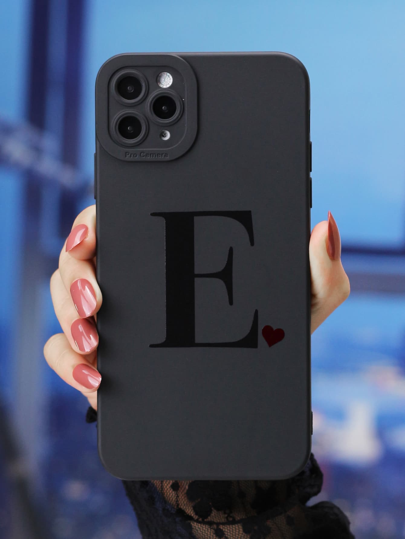 Letter Graphic Phone Case - Black - View 1