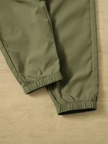 SHEIN Leap Crew Boys Letter Patched Detail Drawstring Waist Trousers - Army Green - View 4