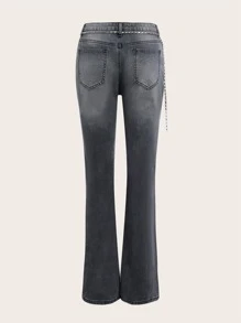 ROMWE Kawaii Jeans de pierna amplia con lavado - Gris Oscuro - Ver 2