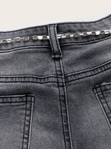 ROMWE Kawaii Jeans de pierna amplia con lavado - Gris Oscuro - Ver 4