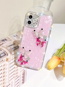 Vỏ điện thoại trang trí hình bướm và rhinestone - Hồng - Xem 3