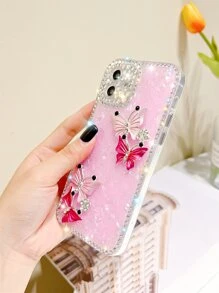 Vỏ điện thoại trang trí hình bướm và rhinestone - Hồng - Xem 4