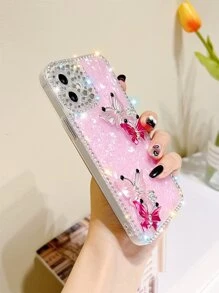 Vỏ điện thoại trang trí hình bướm và rhinestone - Hồng - Xem 5