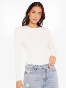SHEIN BASICS Camiseta unicolor tejido de canalé