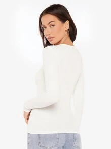 SHEIN BASICS Camiseta unicolor tejido de canalé