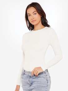 SHEIN BASICS Camiseta unicolor tejido de canalé
