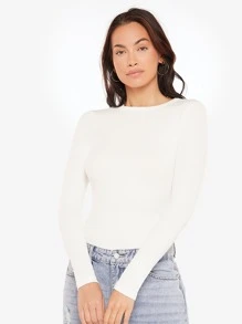 SHEIN BASICS Camiseta unicolor tejido de canalé