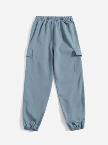 SHEIN 男孩字母補丁細節側翻蓋口袋長褲 - 霧霾藍 - 查看 2