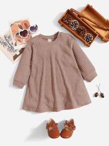 SHEIN Baby Waffle Knit Tee Dress - Mocha Brown - View 1