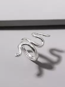 Snake Design Wrap Ring - Antique Silver - View 1