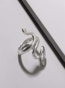Snake Design Wrap Ring - Antique Silver - View 2