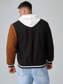 Manfinity Men Plus Bear Patched Teddy Panel Varsity Jacket - Black - View 2