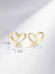 愛心設計耳釘 - 金黃色 - 查看 3