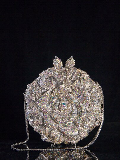 Glitter Bling,Shiny Glamorous,Elegant Mini Flower-Shaped Evening Bag Decorated With Colorful Rhinestones Dinner Bag For Party Girl,Woman,For Female Perfect For Party,Wedding,Prom,Dinner/Banquet,For Best Gift For Women