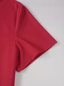 Manfinity Homme Men Mock Neck Tape Panel Polo Shirt - Burgundy - View 5