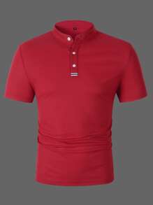 Manfinity Homme Men Mock Neck Tape Panel Polo Shirt - Burgundy - View 6