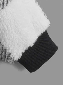 SHEIN 男孩大方格圖案拉鍊連帽泰迪夾克 - 黑與白 - 查看 4