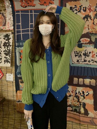 拼接邊前紐扣開襟衫