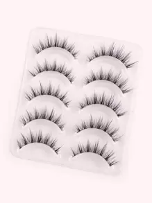 Manga Lashes, Full False Lashes 5pairs Faux Mink Lashes Wispy Clear Band Natural Long False Eyelashes For Women Mom Wife Sister Teen Girl Friend Strip Lashes,Lashes,Eyelashes,Fake Lashes - Black - View 3