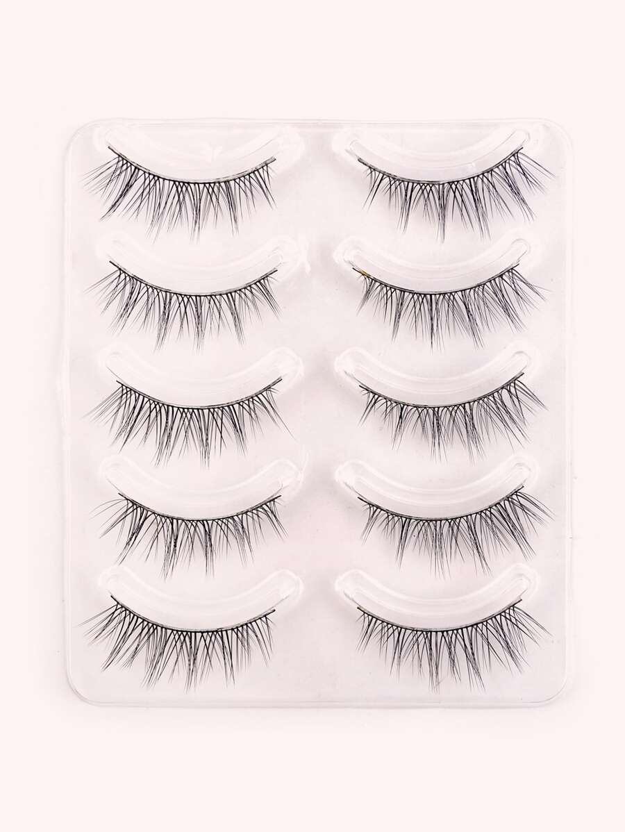 Full False Lashes 5pairs Faux Mink Lashes Natural Long False Eyelashes For Women Mom Wife Sister Teen Girl Friend - Black - View 1