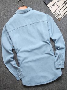 Manfinity Áo sơ mi Denim Nam Túi Nút phía trước màu trơn Giải trí - Rửa nhẹ - Xem 2