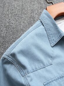 Manfinity Áo sơ mi Denim Nam Túi Nút phía trước màu trơn Giải trí - Rửa nhẹ - Xem 3