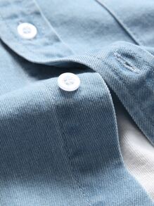 Manfinity Áo sơ mi Denim Nam Túi Nút phía trước màu trơn Giải trí - Rửa nhẹ - Xem 6