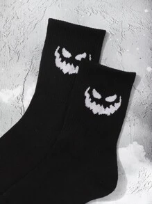 Cartoon Graphic Crew Socks - Black - View 2