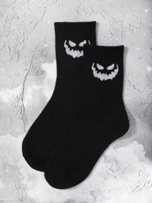 Cartoon Graphic Crew Socks - Black - View 3