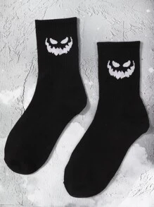 Cartoon Graphic Crew Socks - Black - View 4