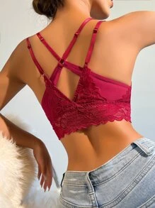 Sujetador con encaje floral con diseño de aro O - Burdeos - Ver 3