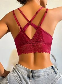 Sujetador con encaje floral con diseño de aro O - Burdeos - Ver 1
