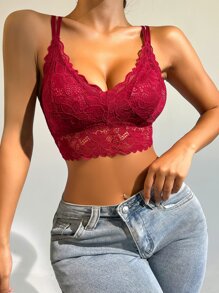Sujetador con encaje floral con diseño de aro O - Burdeos - Ver 2