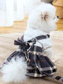 1pc Plaid Print Dress Design Pet Harness & 1pc Pet Leash - Black and White - View 3