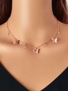 Star & Butterfly Charm Necklace - Rose Gold - View 1