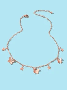 Star & Butterfly Charm Necklace - Rose Gold - View 2