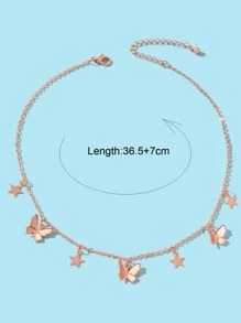 Star & Butterfly Charm Necklace - Rose Gold - View 3