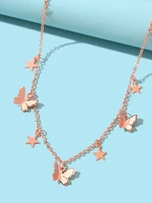 Star & Butterfly Charm Necklace - Rose Gold - View 4