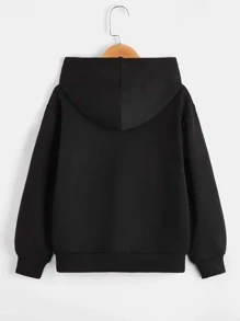 SHEIN Knitted Long Sleeve Sweatshirt For Tween Boy, Reflective Cartoon Pattern Hooded Sweatshirt - Black - View 2